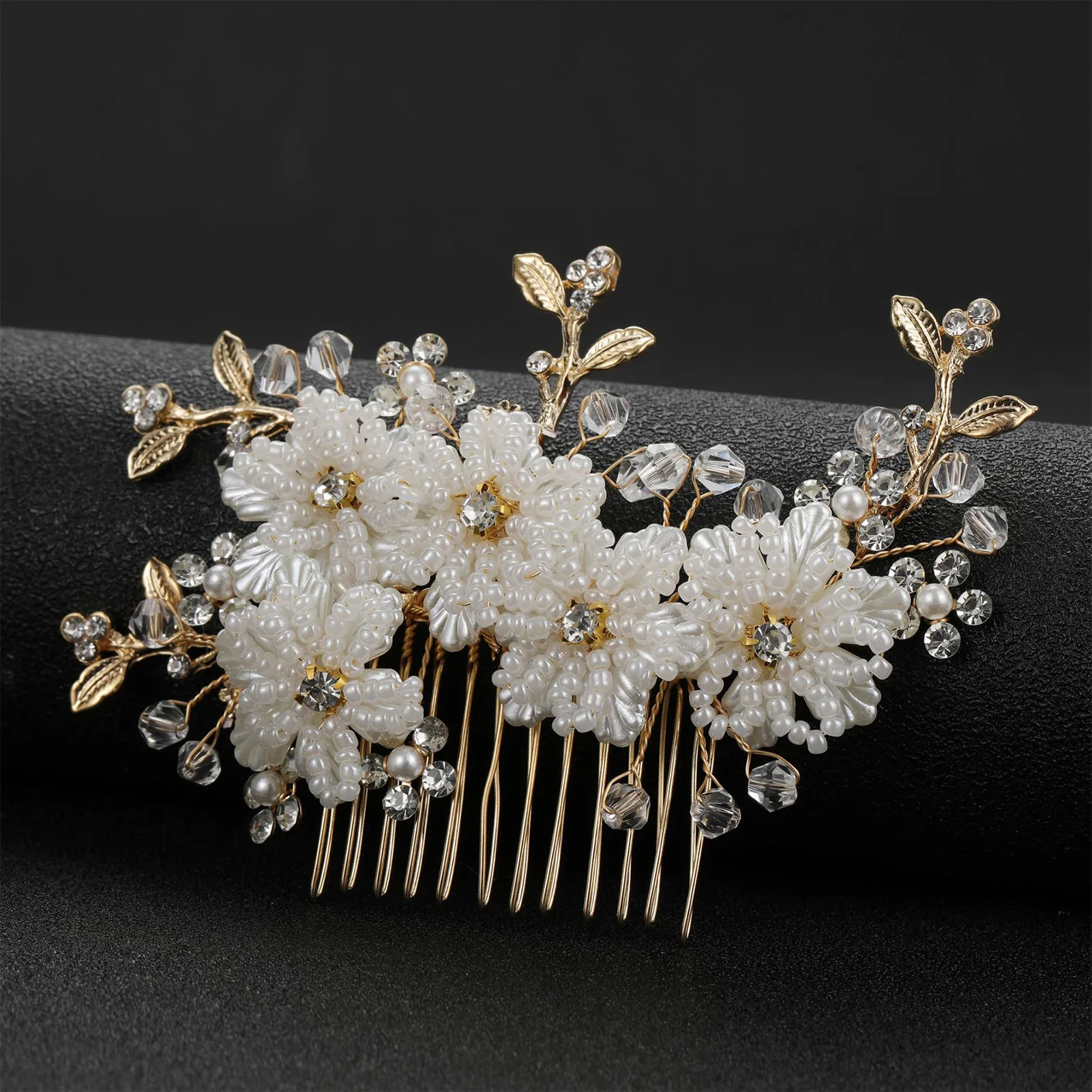 12-teeth Hair Combs Clips Headpiece White Flower Hair Accessories with Beads for Bridesmaid Hair Decorative Ornaments