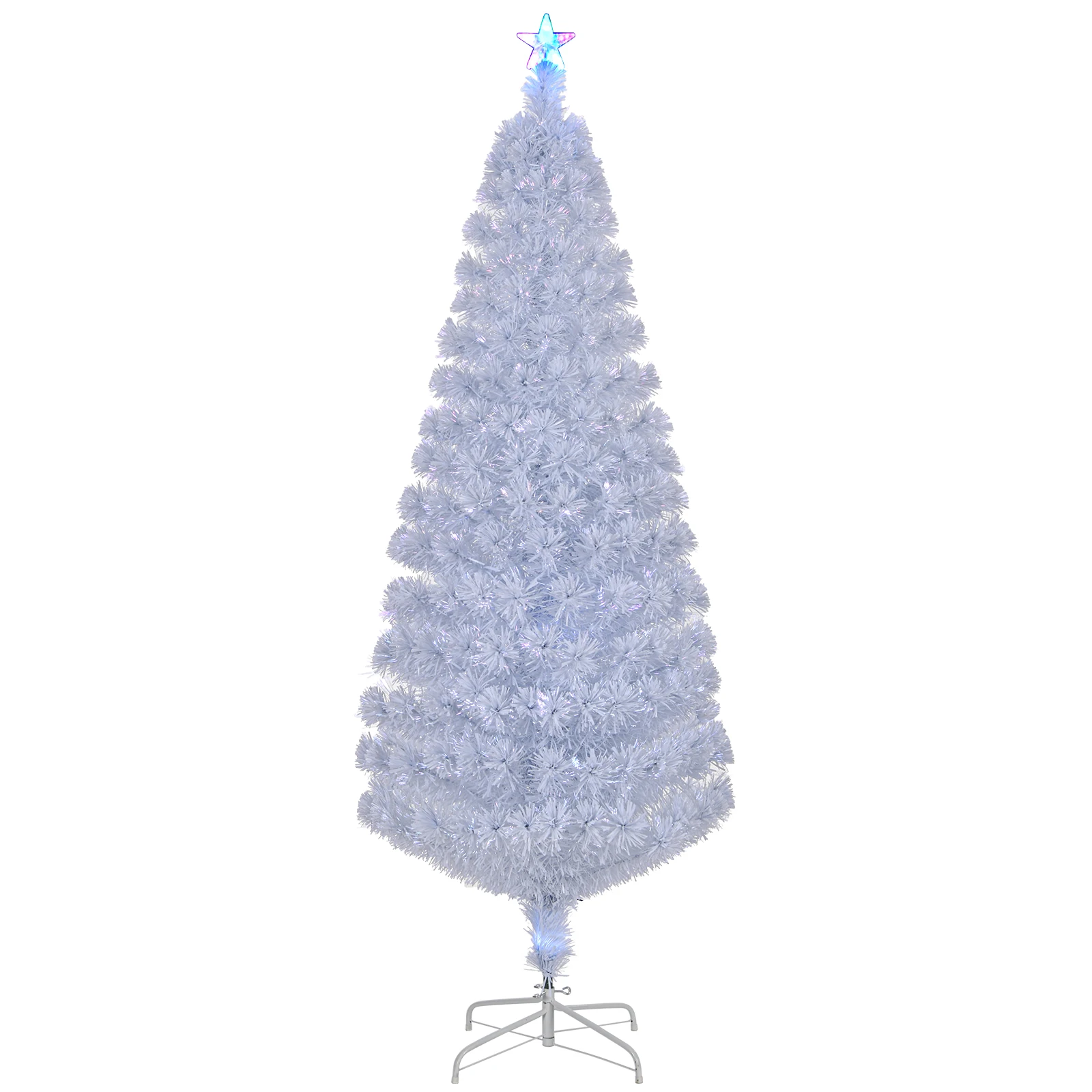 7 FT Pre-lit Christmas Tree, Artificial Fiber Optic Christmas Tree with Lighted Top Star and 280 Branch Tips