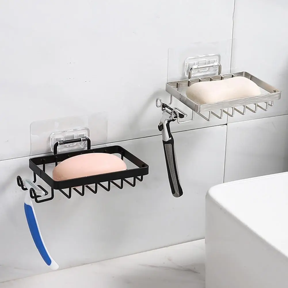 Stainless Steel Soap Holder Wall Mount Soap Dish Stylish Stainless Steel Soap Dish with Side Hooks Wall for Shower for Soap