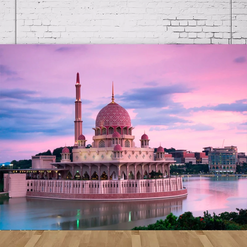 

Фон для фотосъемки с мечетью Putrajaya, мусульманский Рамадан, Куала-Лумпур, религиозное здание, Коран, исламская вечеринка, фон, настенный баннер