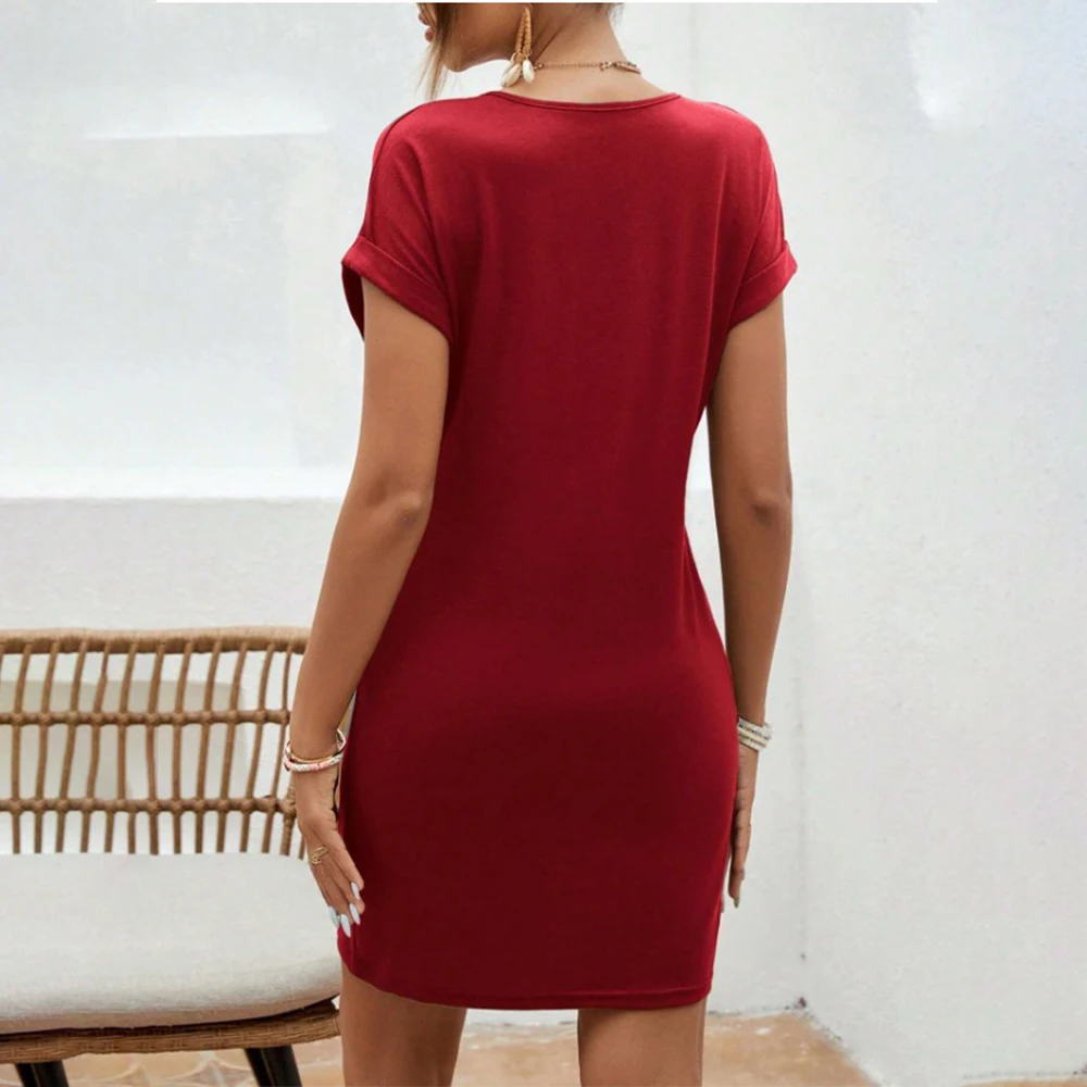 Women's Short Sleeve Casual T-shirt Dress V-Neck Summer Holiday Beach Sundresses Ladies Clothes Hawaii