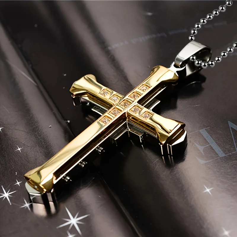 2024 New Mens Crystal Cross Jesus Pendant Gold/Black/Silver Zircon Cross Pendant Necklace Alloy Jewellery