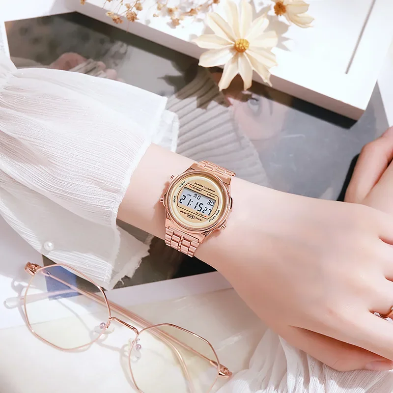 Reloj F91W con banda de acero no resistente al agua para mujeres y hombres, reloj deportivo Digital LED multifuncional de negocios, pulsera, reloj electrónico