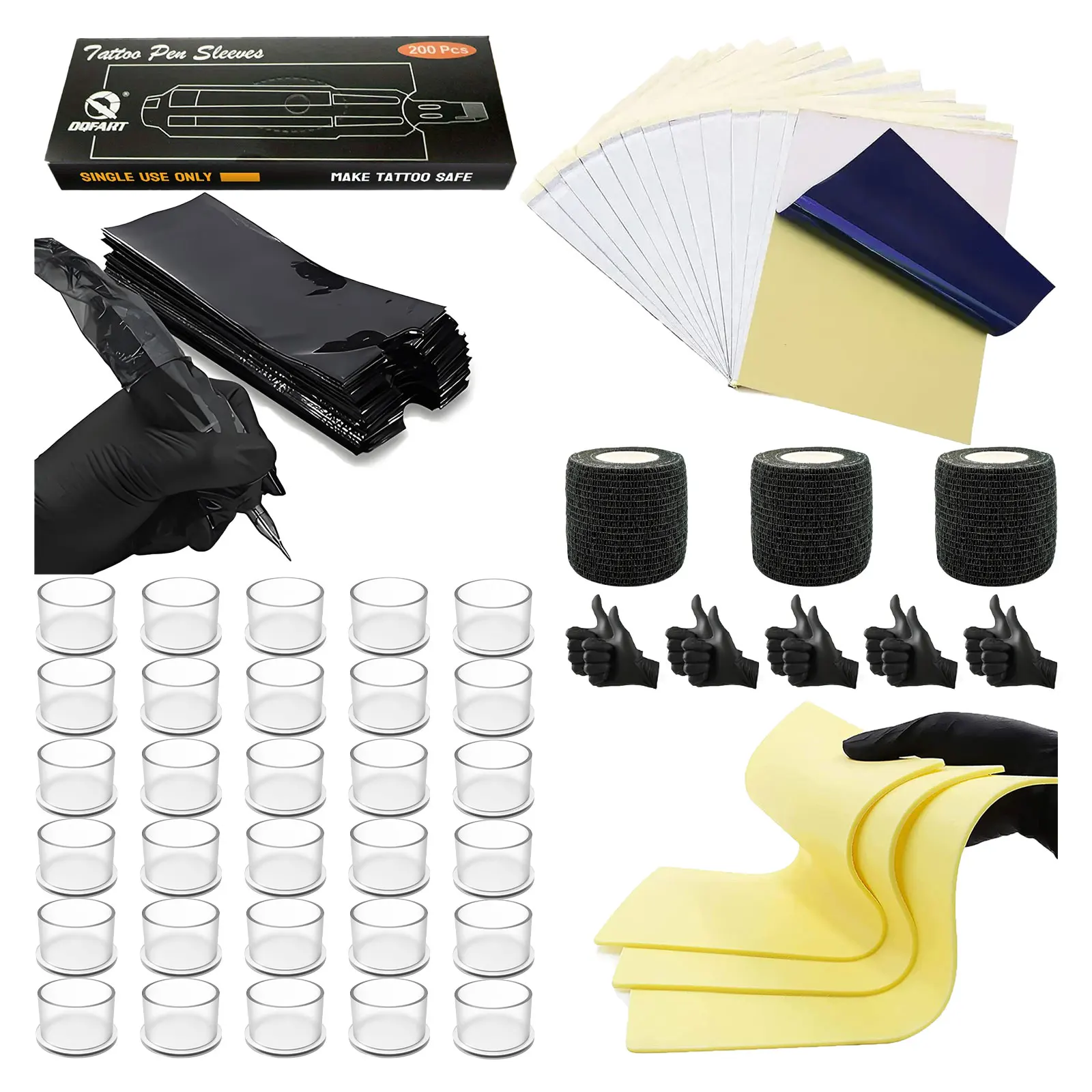 

DQFART Tattoo Practice Skin Transfer Paper Disposable Tattoo Pen Machine BagsTattoo Ink Cups Tattoo Accessories Supplies
