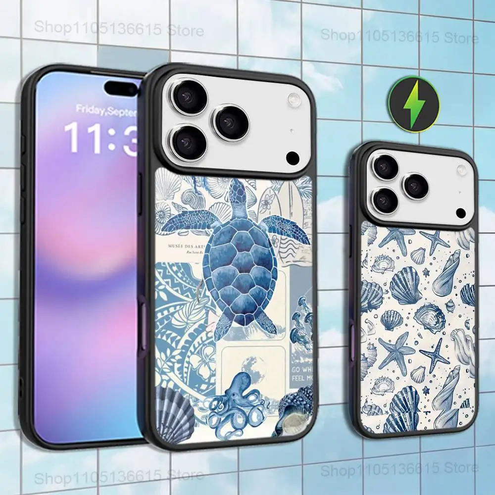 

Blue Ocean Art Sea Turtle Case For iPhone 16,15,17,14,13,12,11,Pro,Max,Plus,Mini,Magsafe,Magnetic Wireless Charging Case