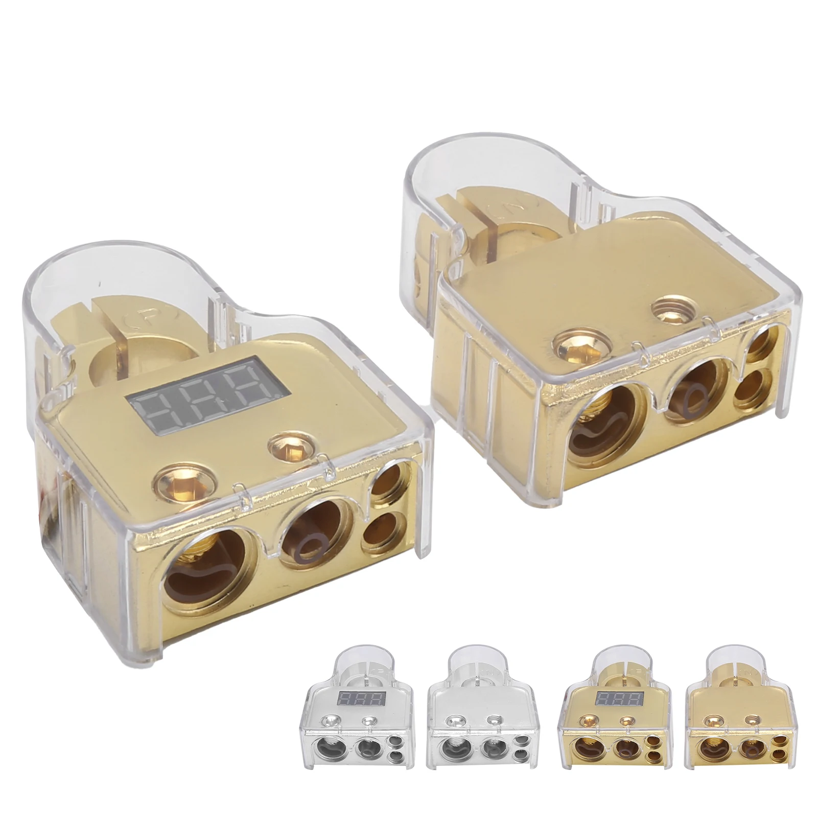 Car Battery Terminal Connectors Kit with Digital Voltmeter Display Stardand 0/4/8/10 AWG Gauge
