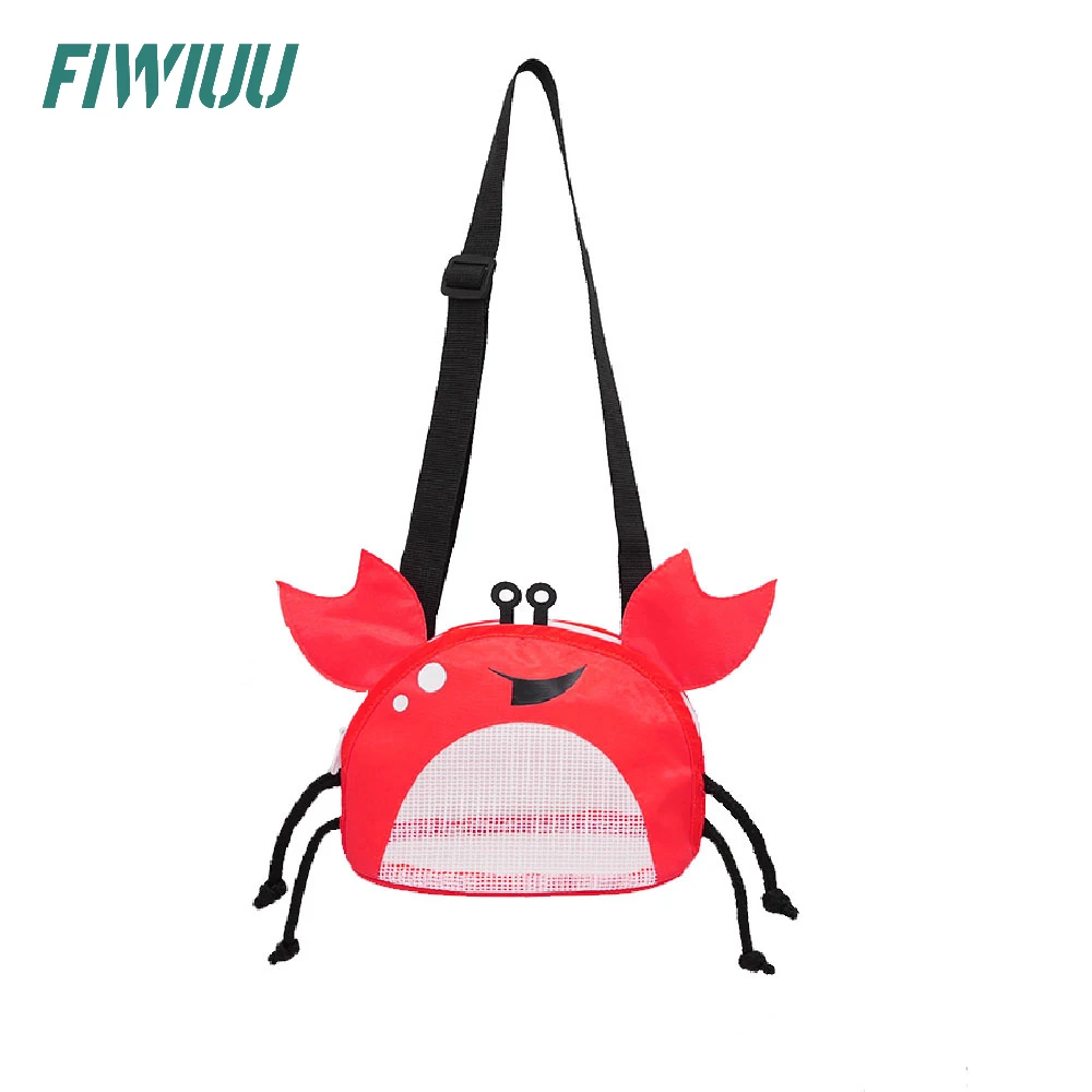 Fiwiuu Summer Kawayi Crab Mesh Beach Shoulder Bag Handbag Zipper Children Crossbody Bag Patchwork Shell Bag