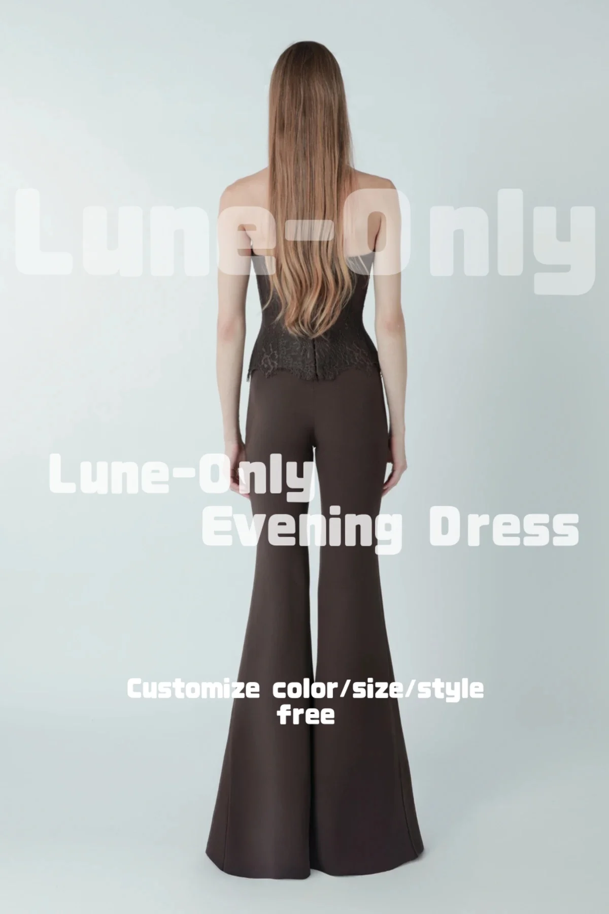 カスタマイズされたノースリーブブラウンレース2ピースセットイブニングドレスパンツスーツコルセットバックジッパーエレガントパーティードレスプロムフォーマルドレス