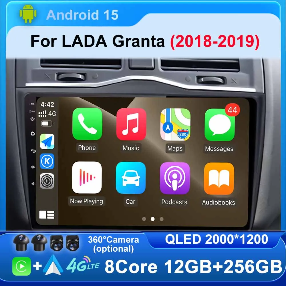 Car Radio for LADA Granta Cross 2018 2019 Multimedia Video Player Navigation GPS Carplay Auto Split Screen WIFI 4G Android 15