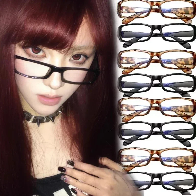 Kacamata Bingkai Persegi Hitam Kecil Jepang Antik Y2K Kacamata Fotografi Cosplay Anti Cahaya Biru Gadis Pedas Keren Manis