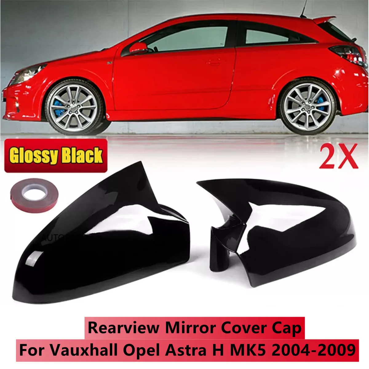 Glossy Black RearView Door Mirror Cover Cap For Vauxhall Opel Astra H MK5 2004 2005 2006 2007-2009 Side Wing Mirror Cover Add on