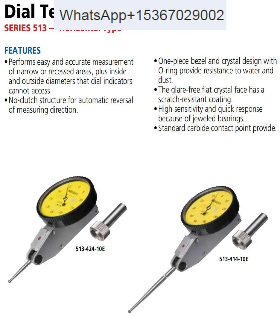 Indikator uji dial, Kisaran 0.6mm Wisuda 0.002mm 0-100-0513-425-10E