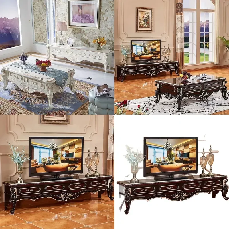 European Solid Wood Coffee Table TV Stand Combo Marble Pattern Eco Friendly Living Room Furniture for Small Apartment