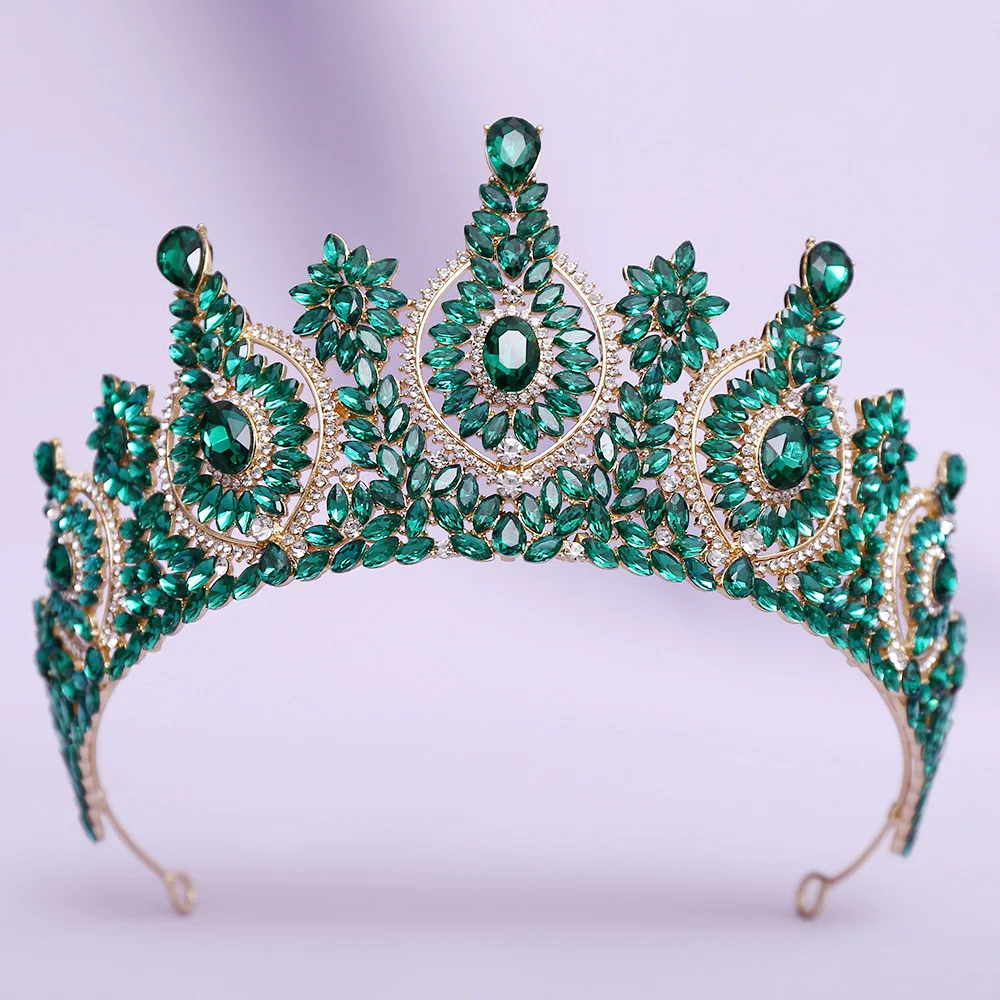 Tiaras y coronas verdes para mujer, tocado de novia, corona de boda, joyería para el cabello para fiesta de princesa, regalos de cumpleaños, accesorios para la cabeza