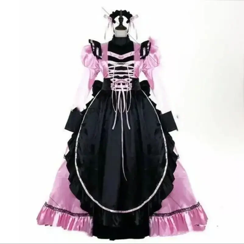 Sexy Sissy Pink Satin Dress Lockable Dress Maid Cosplay Costume Christmas Adult Customization