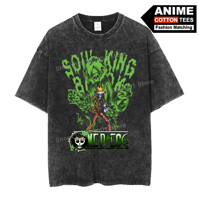 

Anime ONE PIECE - BROOK Print T Shirt y2k Harajuku Hip Hop Street Men Women Casual Short Sleeve Cotton Washed Vintage Loose Tees