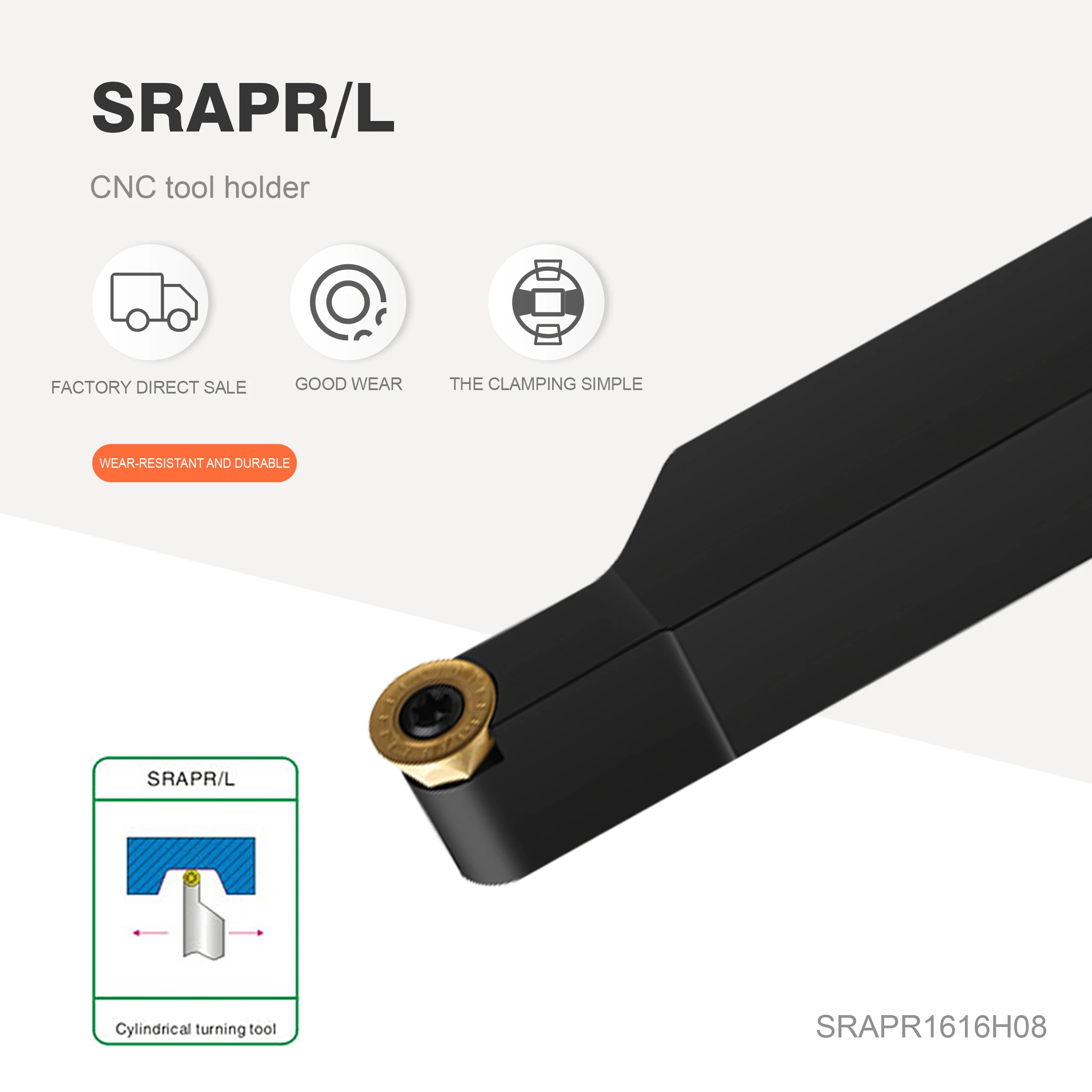 

SRAPR1616H08, SRAPR2020K10, SRAPR2525M10 CYLINDRICAL TURNING TOOL, RPMT/RPGT TOOL HOLDER, CARBIDE INSERT LATHE TOOL SET