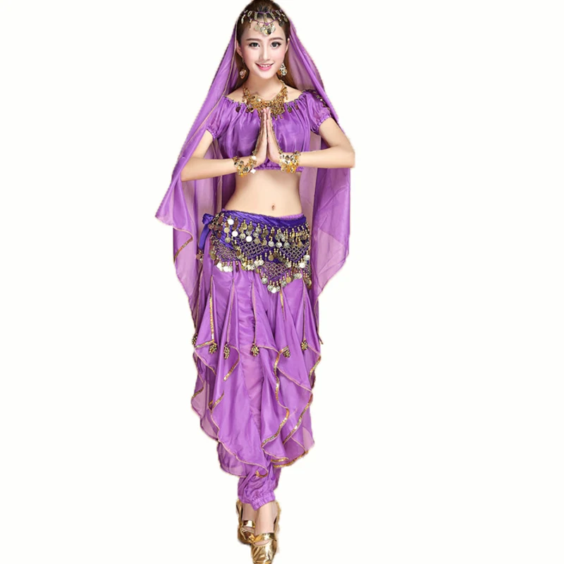 Ensemble de vêtements de danse du ventre pour femmes, robe de performance, danse indienne, ensemble de pratique de danse ethnique, manches courtes, pantalon spinning trempé, femme, nouveau