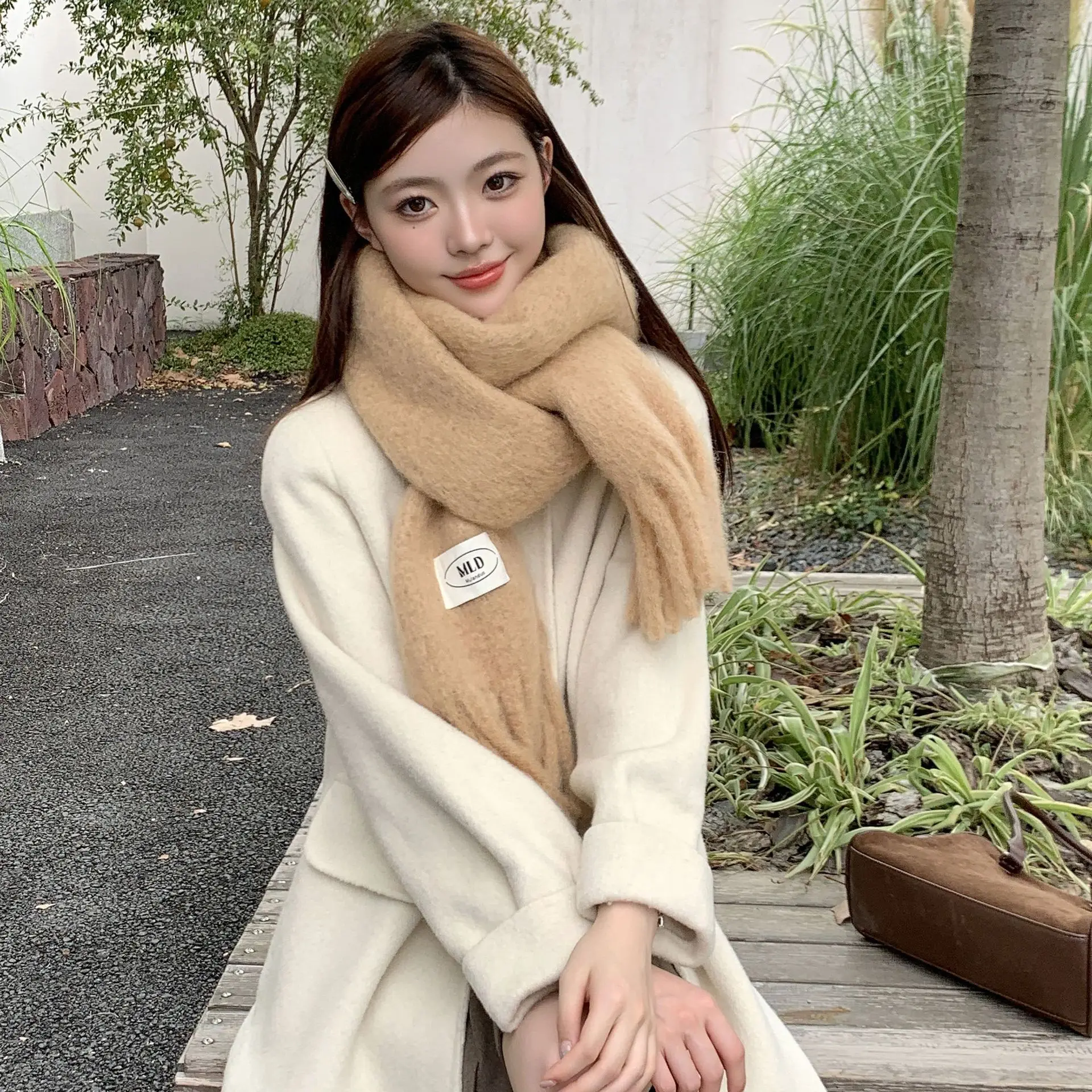 2024 Winter New Solid Color Women's Tassel Scarf Dopamine Japanese Couple Scarf Thickened Warm Outer Wear Cold resistant Shawl