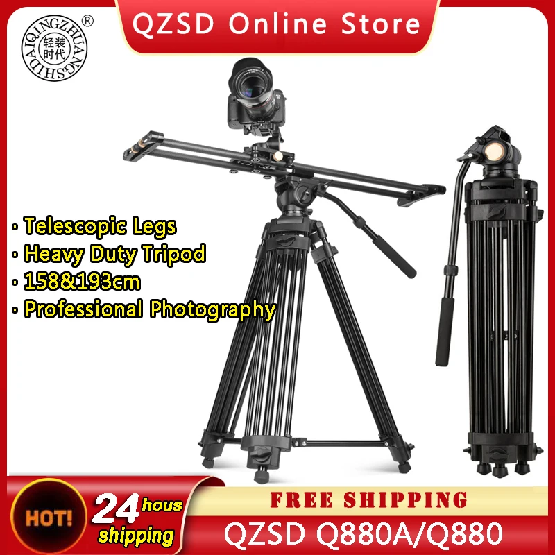 

QZSD Q880A/Q880 Aluminum-magnesium Alloy Camera Tripod 158&193cm High Camera Tripod Hydraulic Head for Camera Heavy Duty Tripod