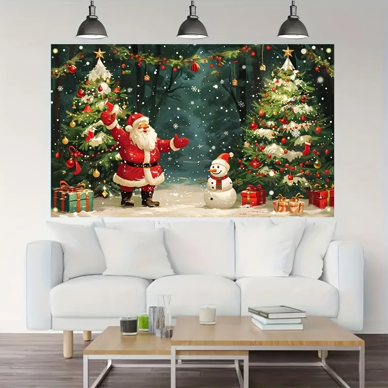 Merry Christmas banner, Santa Claus snowman, Christmas tree, reindeer party decoration, photography background