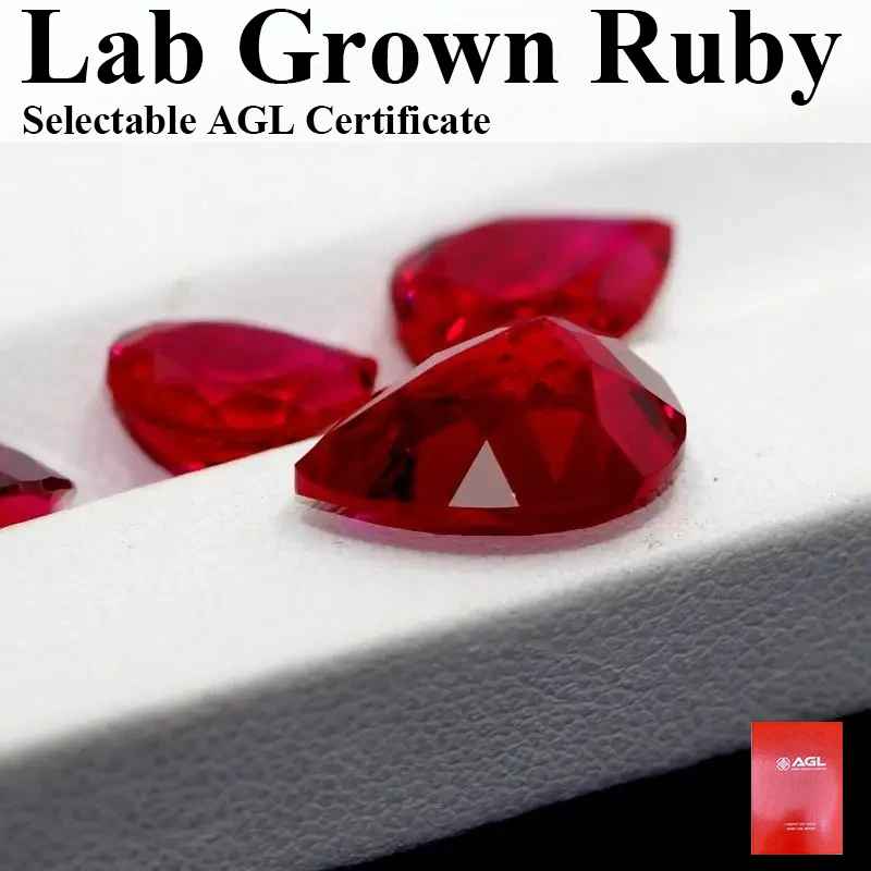 

Top Lab Grown Ruby Pear Cut Pigeon Blood Red VVS1 Gemstone For Charms DIY Jewelry Making Selectable AGL Certificate