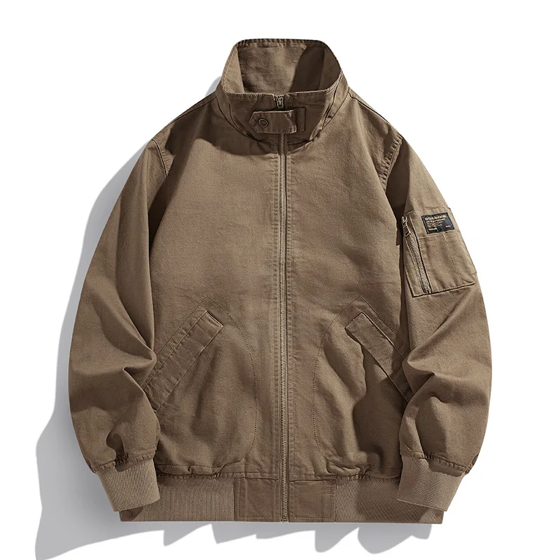 

Мужская демисезонная куртка-карго с отложным воротником, карманами, однотонная, с длинными рукавами, свободного кроя, дышащая, повседневная