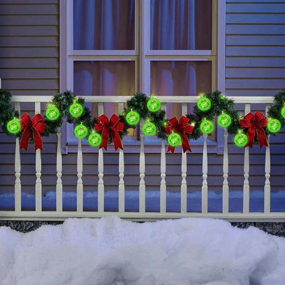 2024 10LED Divertenti palline verdi Luci Decorazione del giorno di Halloween Luci della stringa del partito Decorazione dell'albero di Natale fai da te Luce Forniture per le vacanze