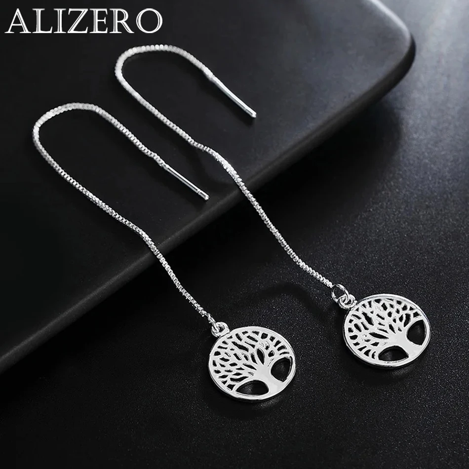 Pretty 925 Sterling Silver Exquisite Round tree long Earrings for Women fashion party wedding Jewelry Christmas Gifts charms