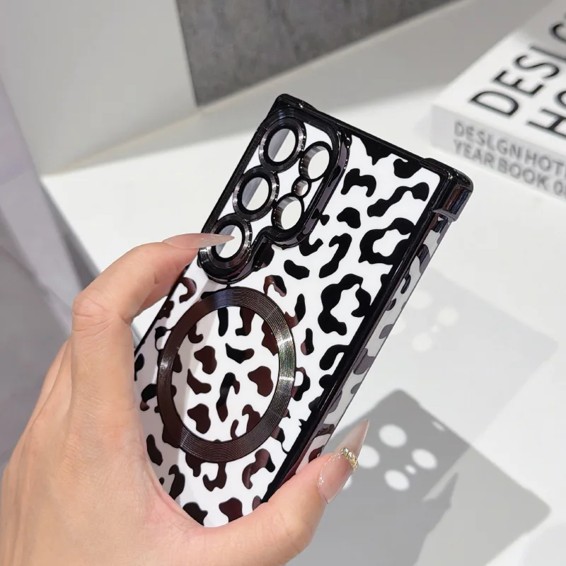New leopard print magnetic Magstfe phone case with wrist strap suitable for Samsung Galaxy S26 S24 S23 S25 Ultra Plus phone case view 6