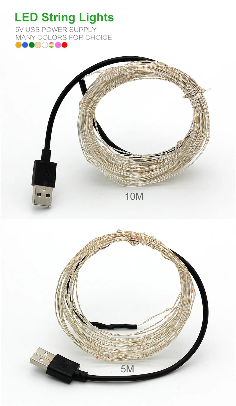 Weiße LED-Lichterkette, 20 m, USB-Lichterkette, wasserdicht, Kupferdraht, Girlande, Lichterkette für Weihnachtsdekoration, Party – Detail 2