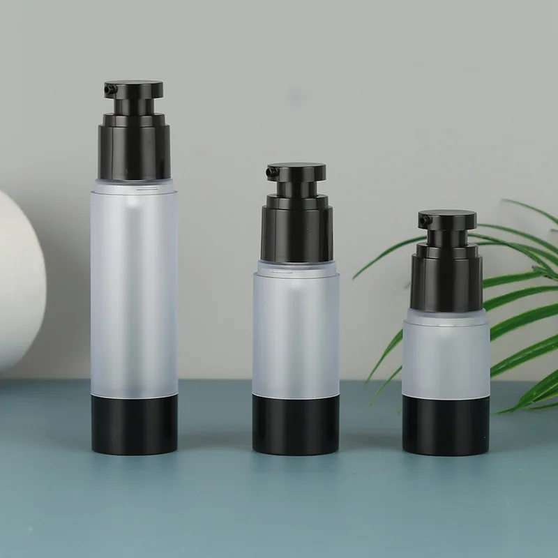 

15ml 30ml 50ml Frosted Black Plastic Lotion Sub-Bottling PP Vacuum Pump Anti-Aging Serum Bottles Refillable Cream Airless Bottle