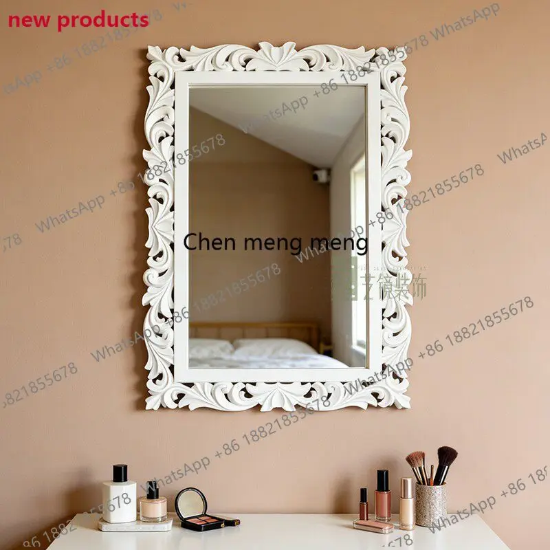 A139French retro style carved vanity mirror American medium andancient style bathroom mirror household high definition vanity mi