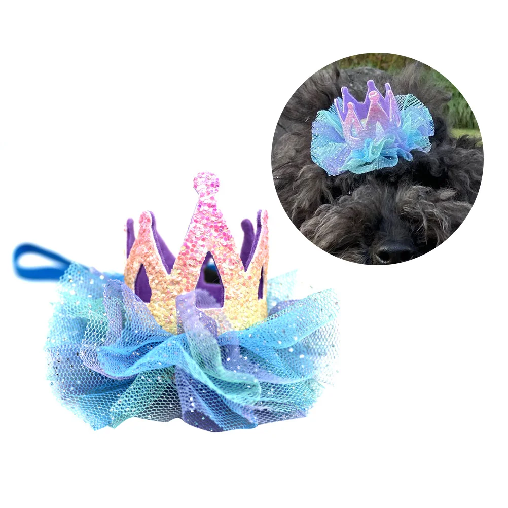 

1Pcs Blue Dog Crown Hat Pet Birthday Party Headwear Crown Shape Comfortable Mesh Decorated Adjustable Fit Small Large Pets Theme
