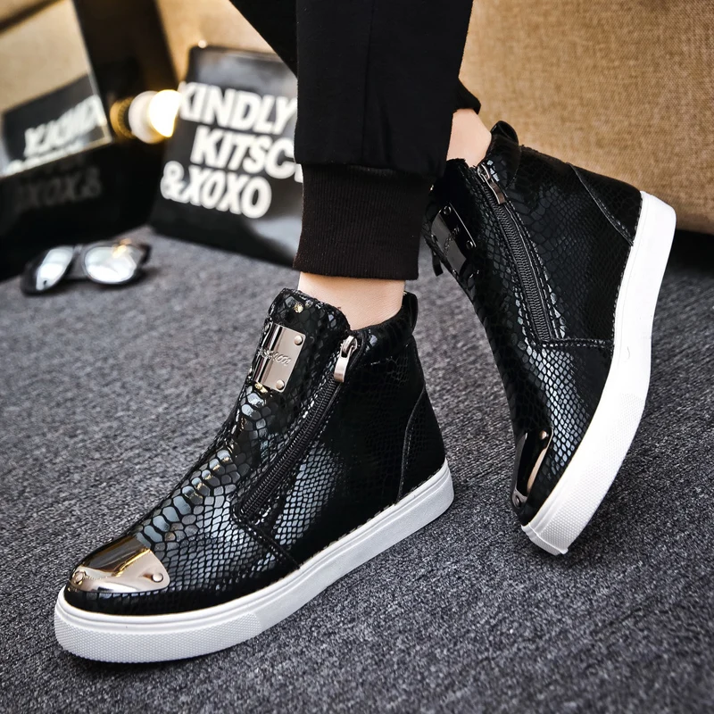 Heißer Verkauf Luxus goldene Leder Turnschuhe für Männer Reiß verschluss Designer Schuhe Männer Größe 45 High Top Sneaker Streetwear Herren