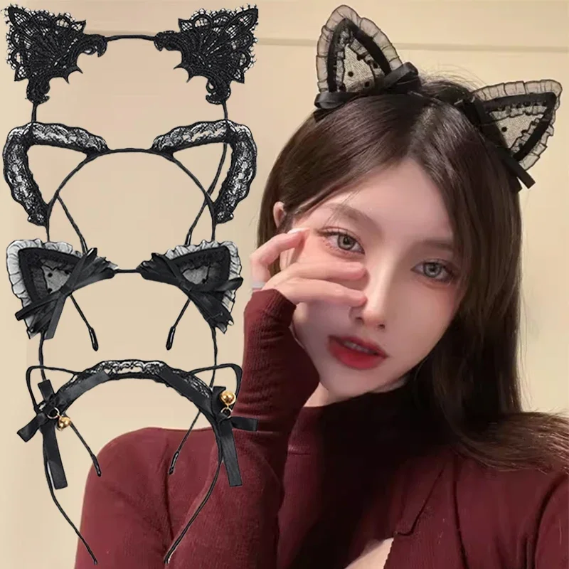 Women Sexy Black Cat Ears Head Bezel Fashion Lace Lady Hairband Cosplay Headwear Headband Girl Birthday Party Hair Accessories