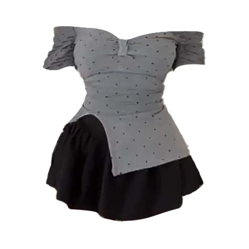 

plus Size Women's ort Strap Vest Puffy oulder V-Ne Crop Top Summer Faion Sweet And Spicy Sle Pleated Skirt Set