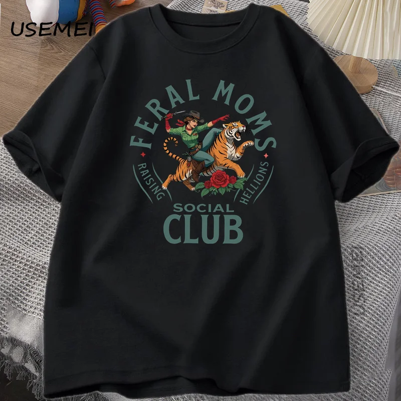 Feral mamans Club Social T-shirt Vintage graphique T-shirt Design Feral maman vie femme T-shirt Tendy Casua à manches courtes col rond t-shirts