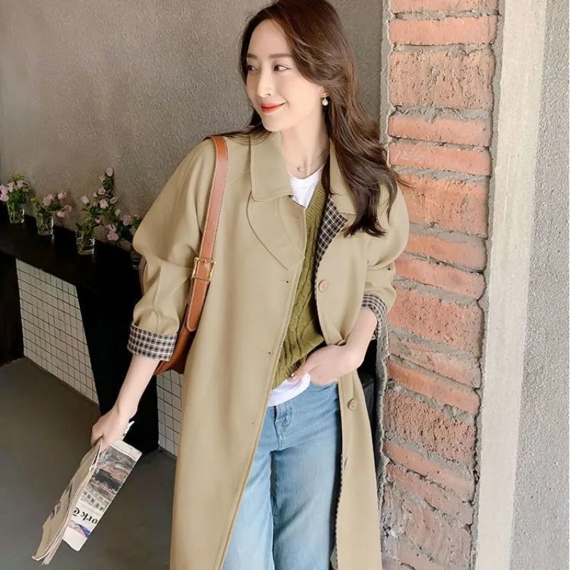 Gabardina mujer otoño temperamento Retro suelta Casual todo-fósforo elegante abrigo de un solo pecho moda Ulzzang Oficina señoras Chic