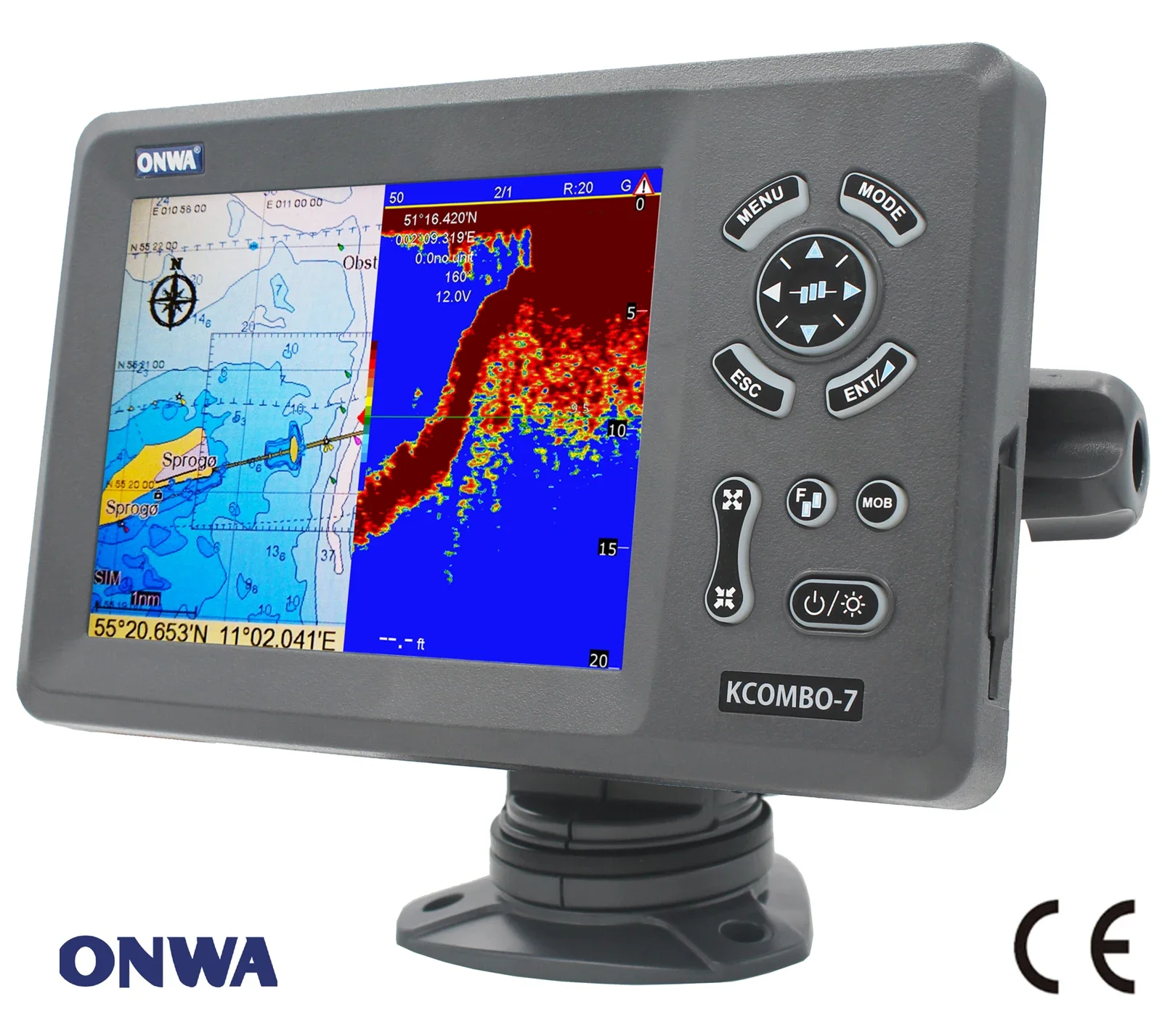 7-inch  marine GPS fishfinder combo transducer ONWA KCombo-7 Color LCD GPS plotter Combo with Fishfinder GPS +FISH FINDER