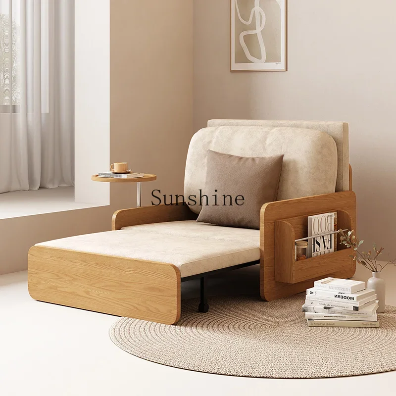 

Japanese-style log wind single folding sofa bed small retractable fabric sofa