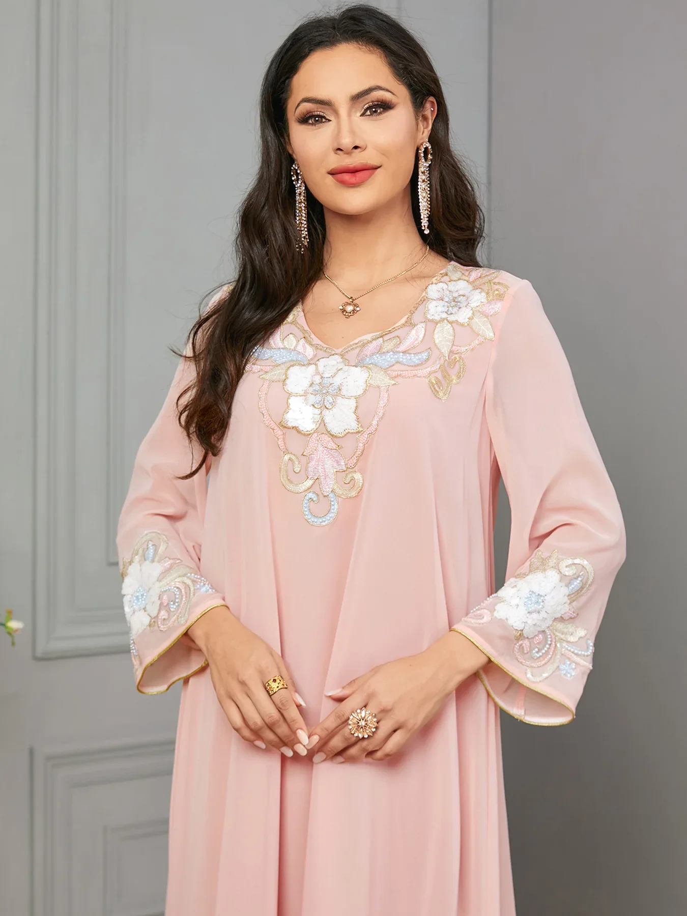 Eid Muslim Party Dress for Women Ramadan Abaya Long Dress Pink Elbise Morocco Kaftan Vestidos Largos Dubai Robe Jalabiya 2024