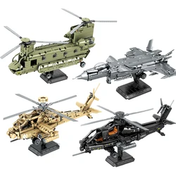 Military Modern AH-64 Apache Fighter CH-47 Chinook Helicopter J-20 Aircraft Building Blocks Sets Model Dolls Brick Kids Toys