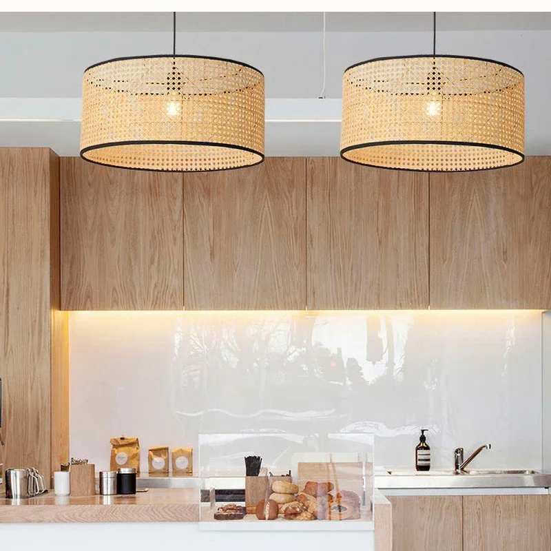 Moderne Bamboe Geweven Handgemaakte Rieten Lampenkap Hangende Kroonluchter Hanglamp Voor Thuiscafé Woonkamer Restaurant Decoratie