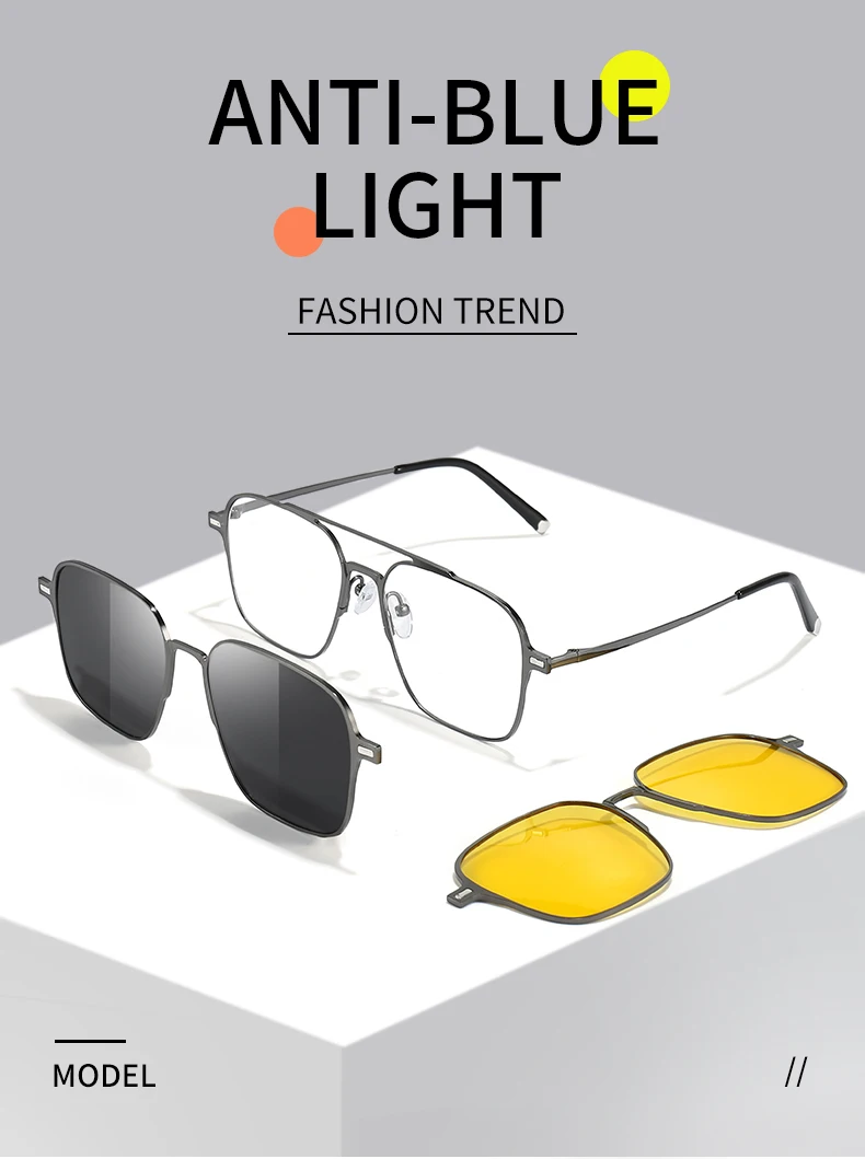 Metall 3-in-1 neuer Stil Magnet Clip auf Brillengestell Trend polarisierte Sonnenbrille für Männer 2023 optische Computerbrille UV400 7009 – Detail 1