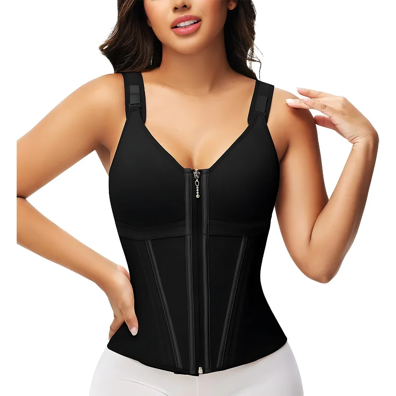 Double Compression Vest Bra Waist Trainer Corset With 17 Steel Bone Flat Belly Strap Slim Body Shaper Fajas High Shapewear