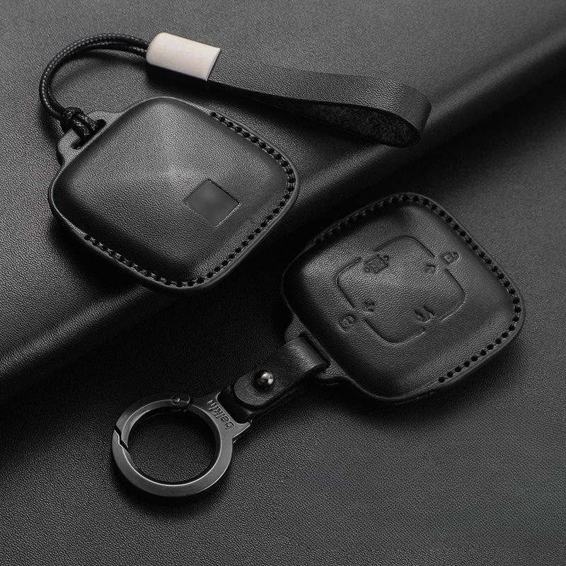 Genuine Cowhide Leather Key Fob Cover for ZEEKR 001/ZEEKR X, Premium Soft Leather Protective KeyCase with Keychain Keybag