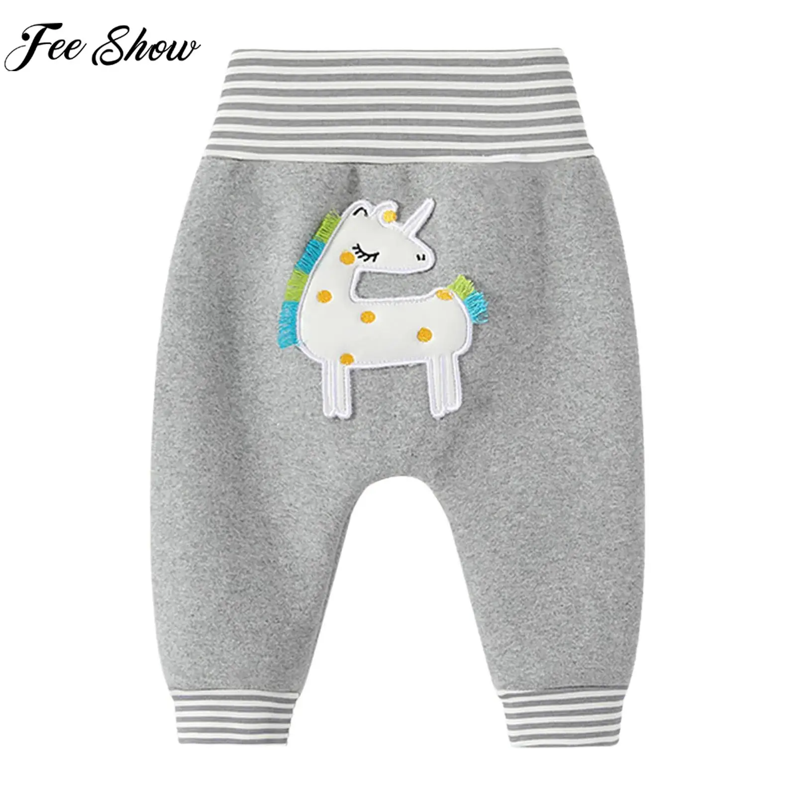 

Boys Girls Fleece-Lined Casual Jogger Pants Elastic Waist Winter Warm Cute Cartoon Pattern Trousers for Daily Party Home Wear