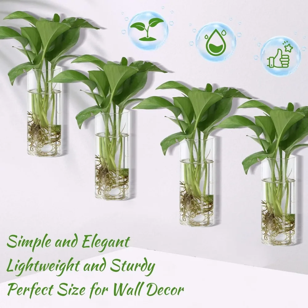 3/6 Pcs Glass Wall Vase for Plants Indoor Hanging Propagation Planter Container Holder with Plastic Invisible Traceless Hook