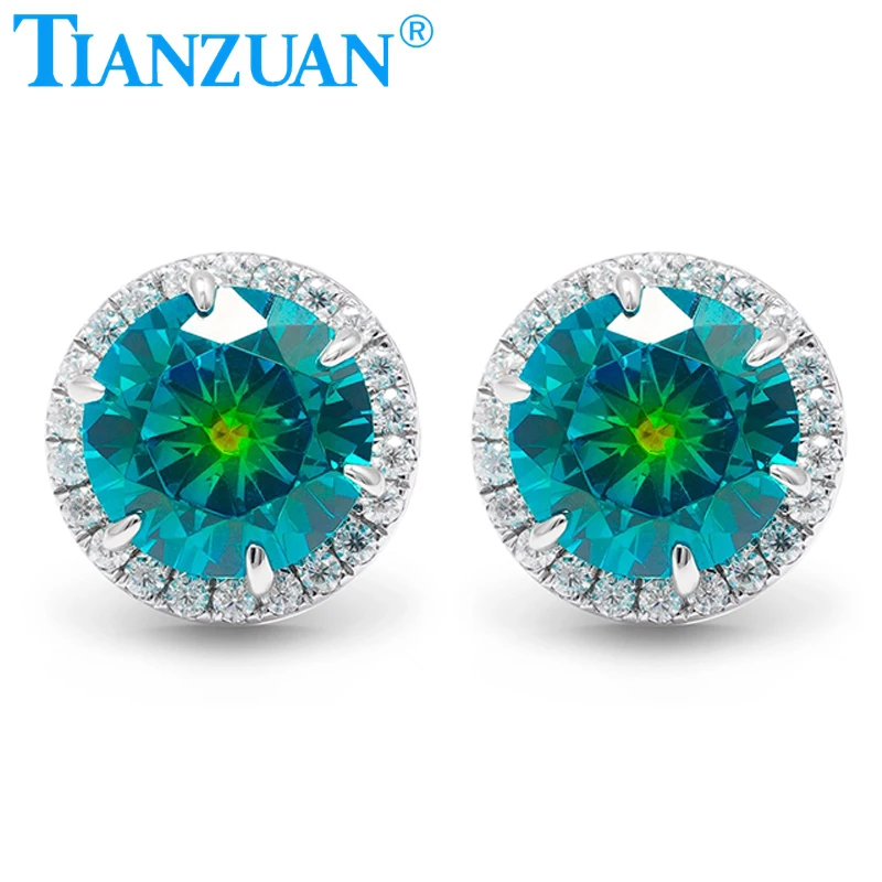 

Hot 925 Silver 7mm Eye Shape Aqua Blue Zircon Stud Earrings Roung Moissanite Women Gift Earrings Jewelry Everyday Accessories